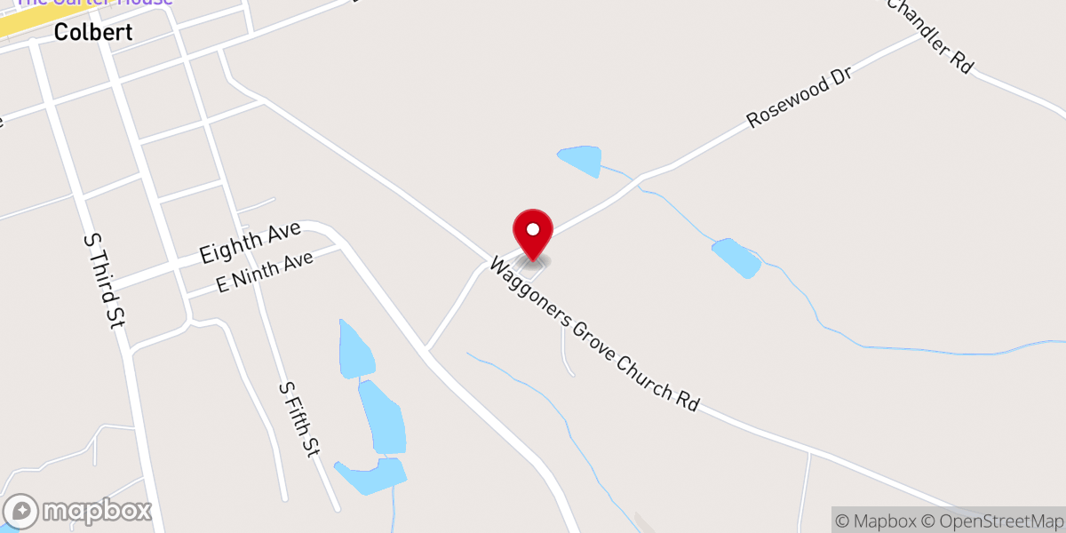 Map showing location of Waggoner's Grove Baptist Church