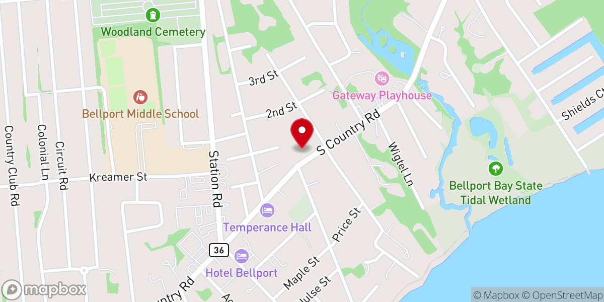 Map showing location of Bellport United Methodist Church