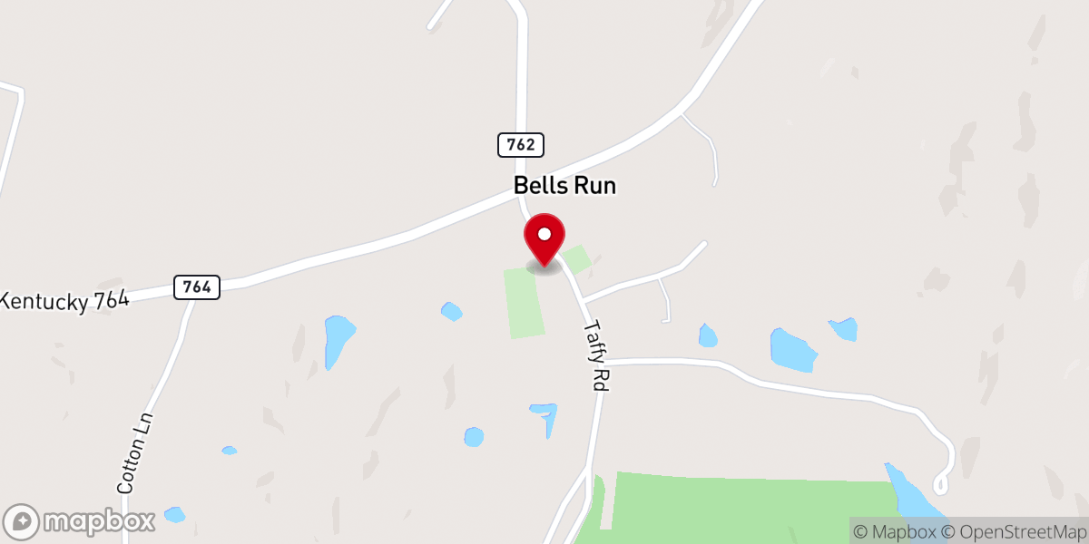 Map showing location of Bells Run Baptist Church