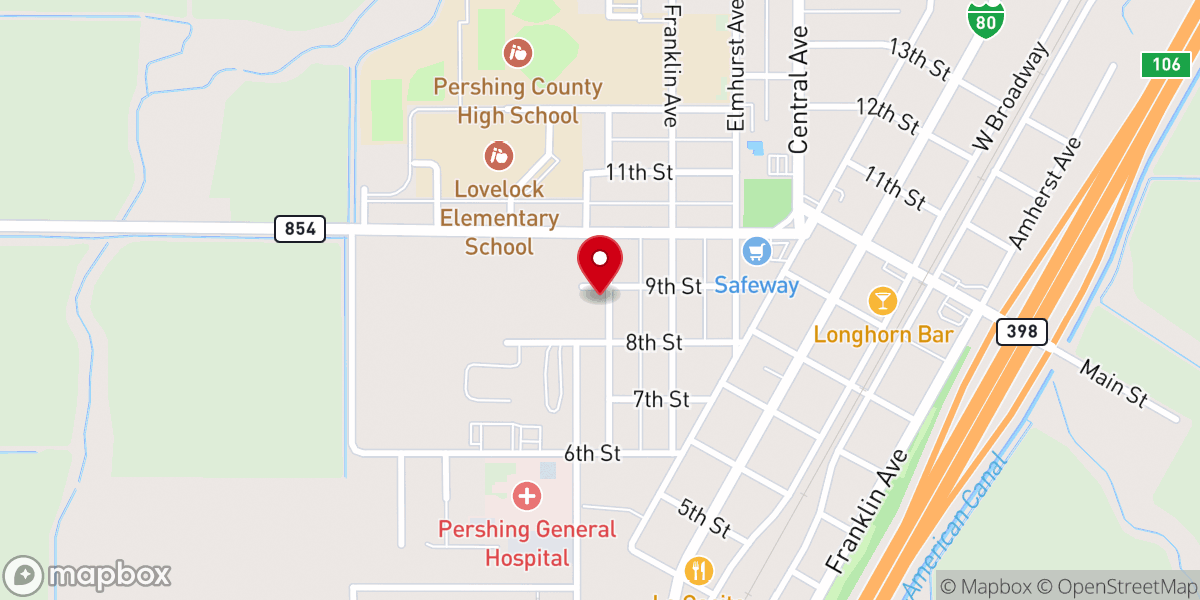 Map showing location of bethel baptist church of lovelock