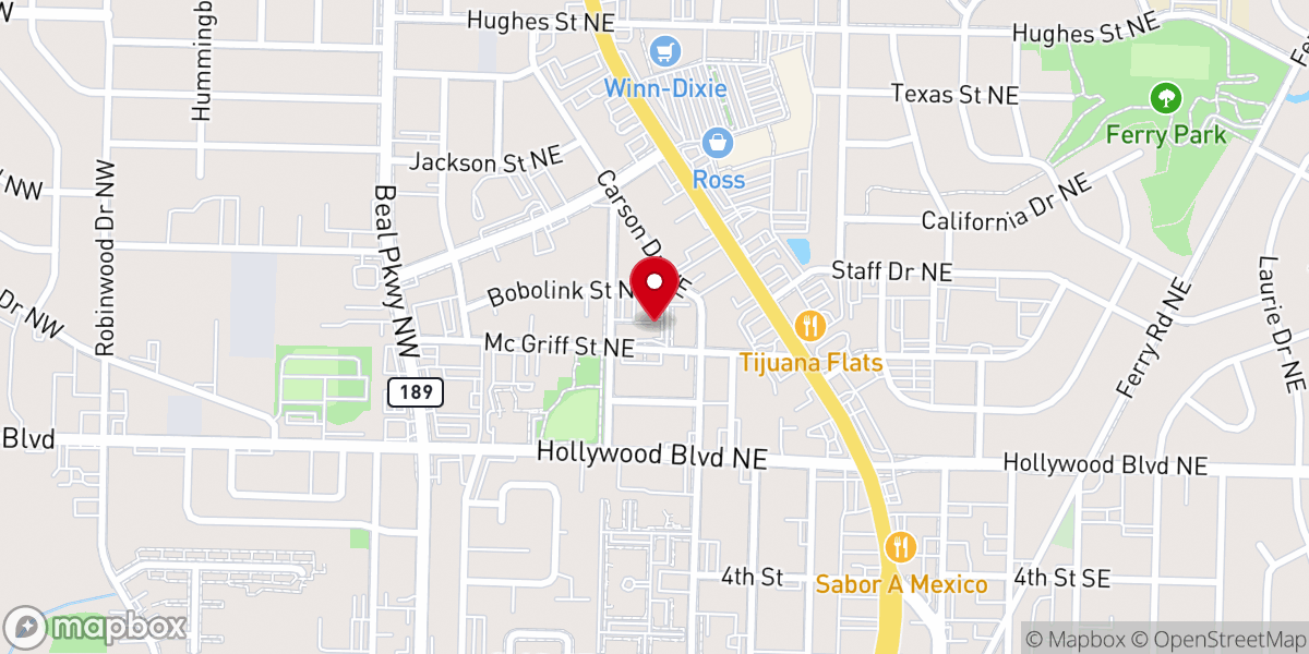 Map showing location of Beulah First Baptist Church