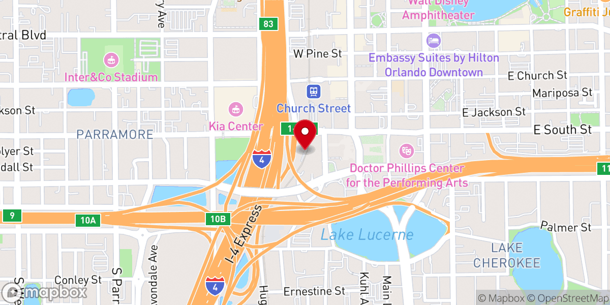 Map showing location of SunRail Church Street Southbound Station