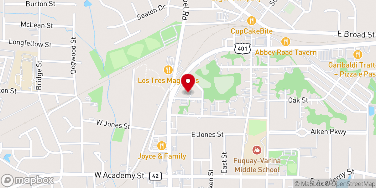 Map showing location of Fuquay Springs Church