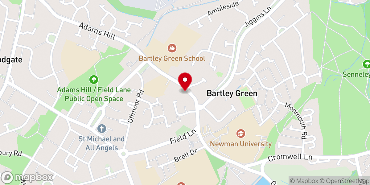Map showing location of St Peter's RC Church, Bartley Green