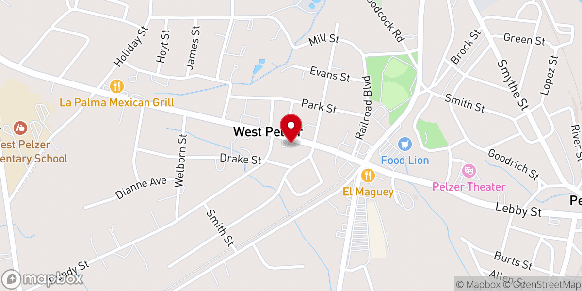 Map showing location of West Pelzer Baptist Church