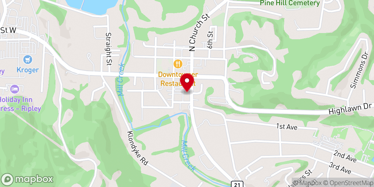 Map showing location of Ripley Historical Marker