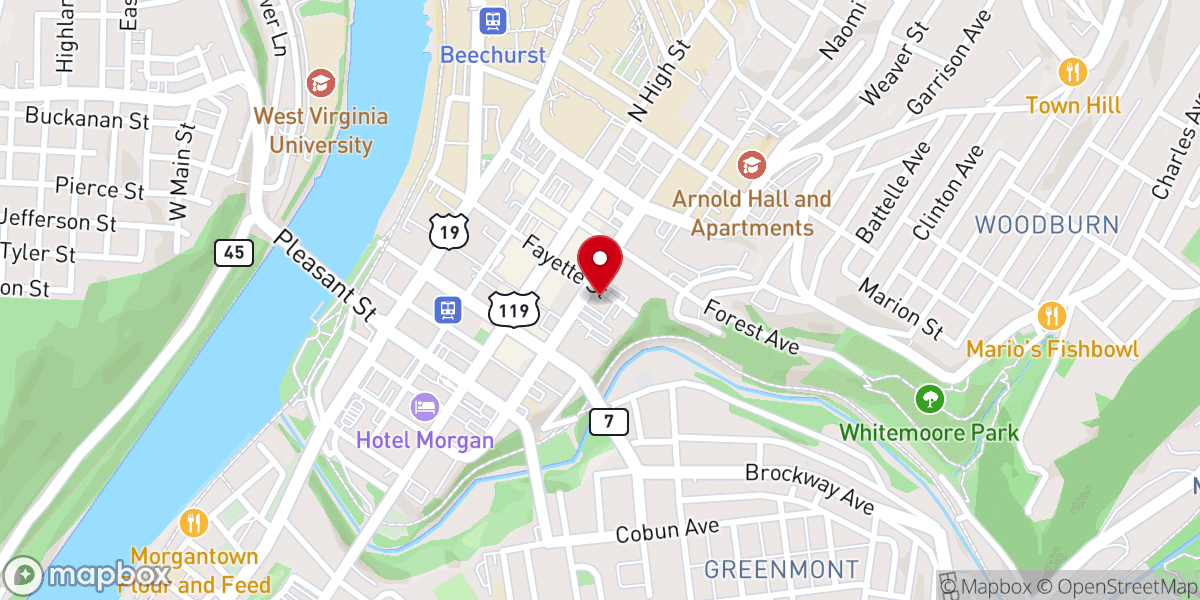 Map showing location of Spruce St United Methodist Church