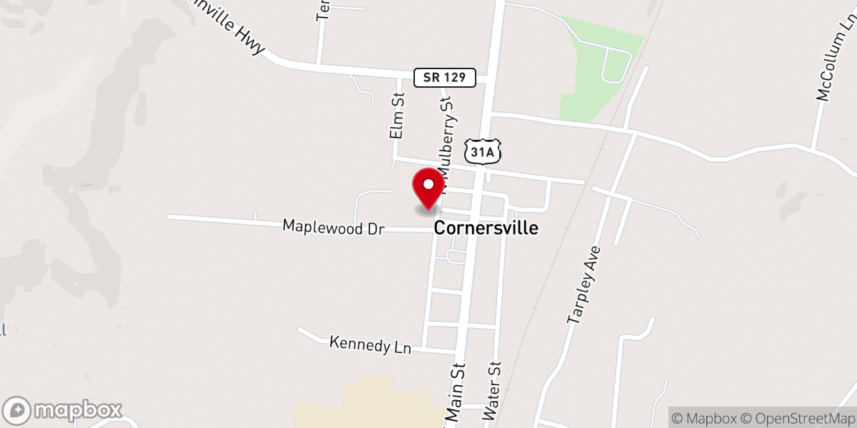 Map showing location of Cornersville United Methodist