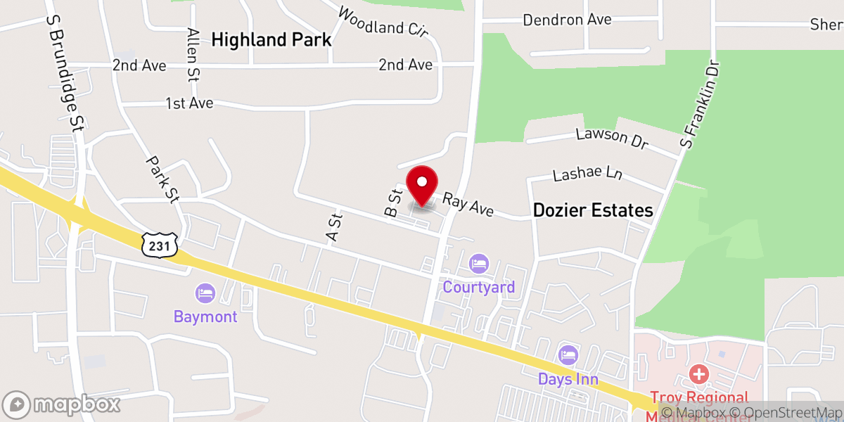 Map showing location of Bush Memorial Baptist Church