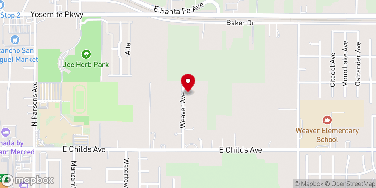 Map showing location of Missionary Baptist Church of Merced