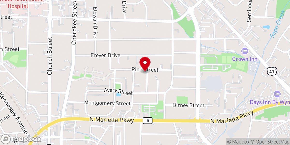 Map showing location of Pine Street Missionary Baptist Church