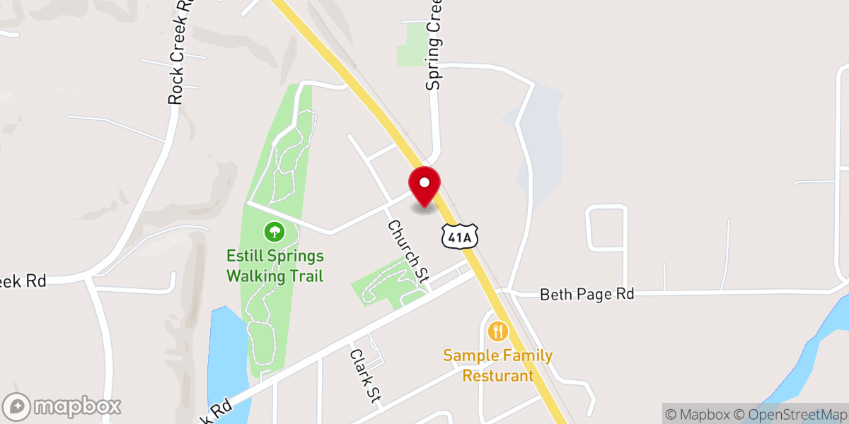 Map showing location of First Baptist Church Estill Springs