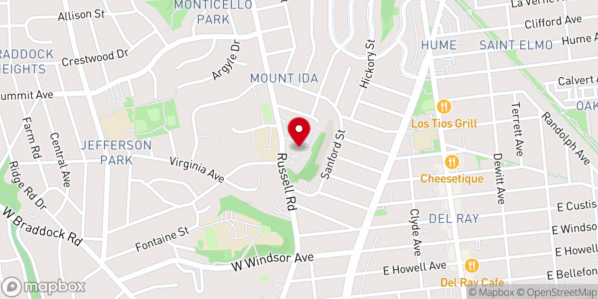 Map showing location of Del Ray Baptist Church