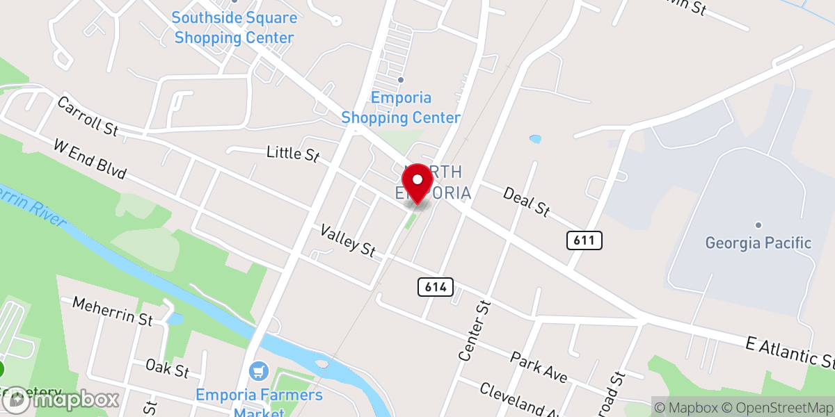 Map showing location of Emporia-Greensville Chamber of Commerce