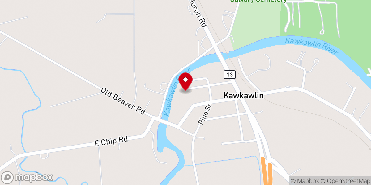 Map showing location of Kawkawlin Church Furniture Manufacturing