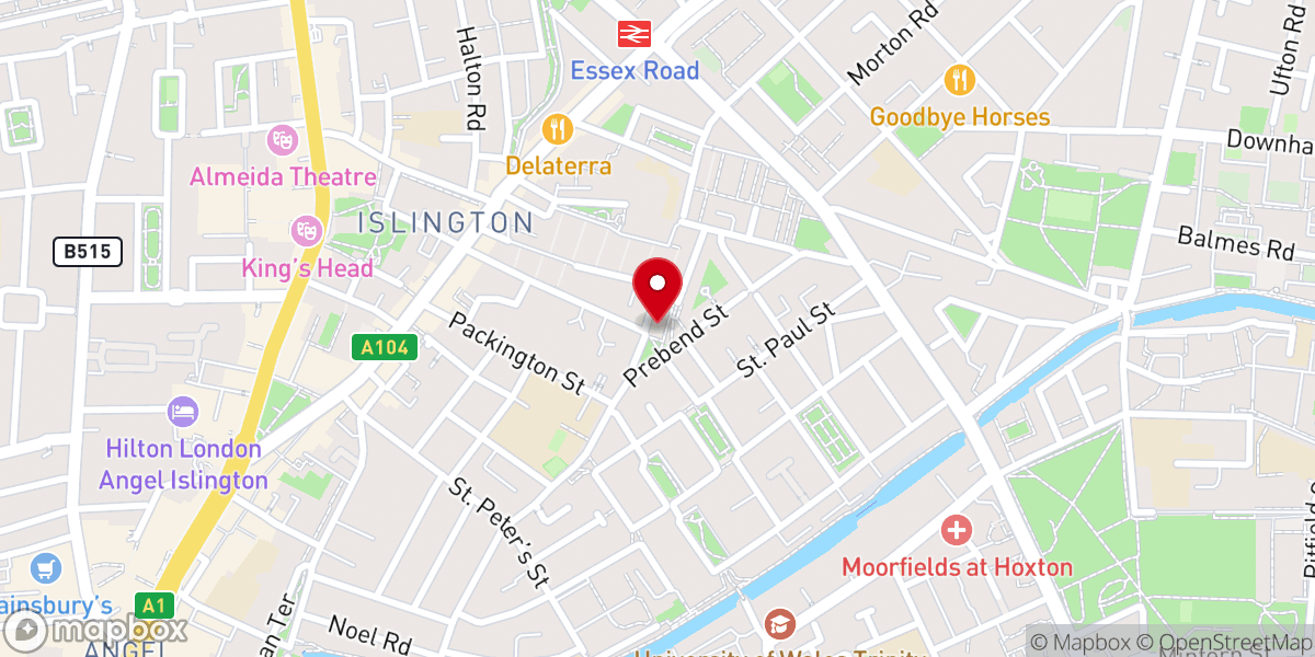 Map showing location of St James' Church, Islington