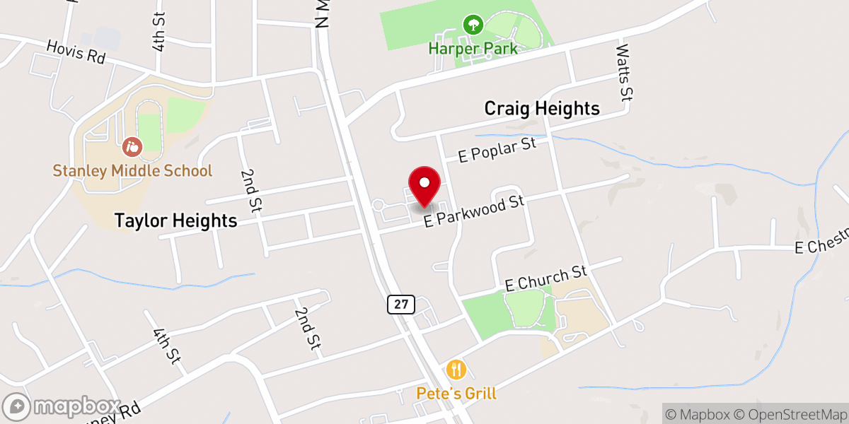 Map showing location of Stanley PH Church