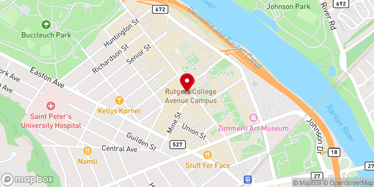 Map showing location of College Avenue Community Church, New Brunswick