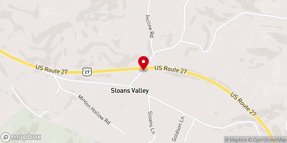 Map showing location of Sloan's Valley Baptist Church