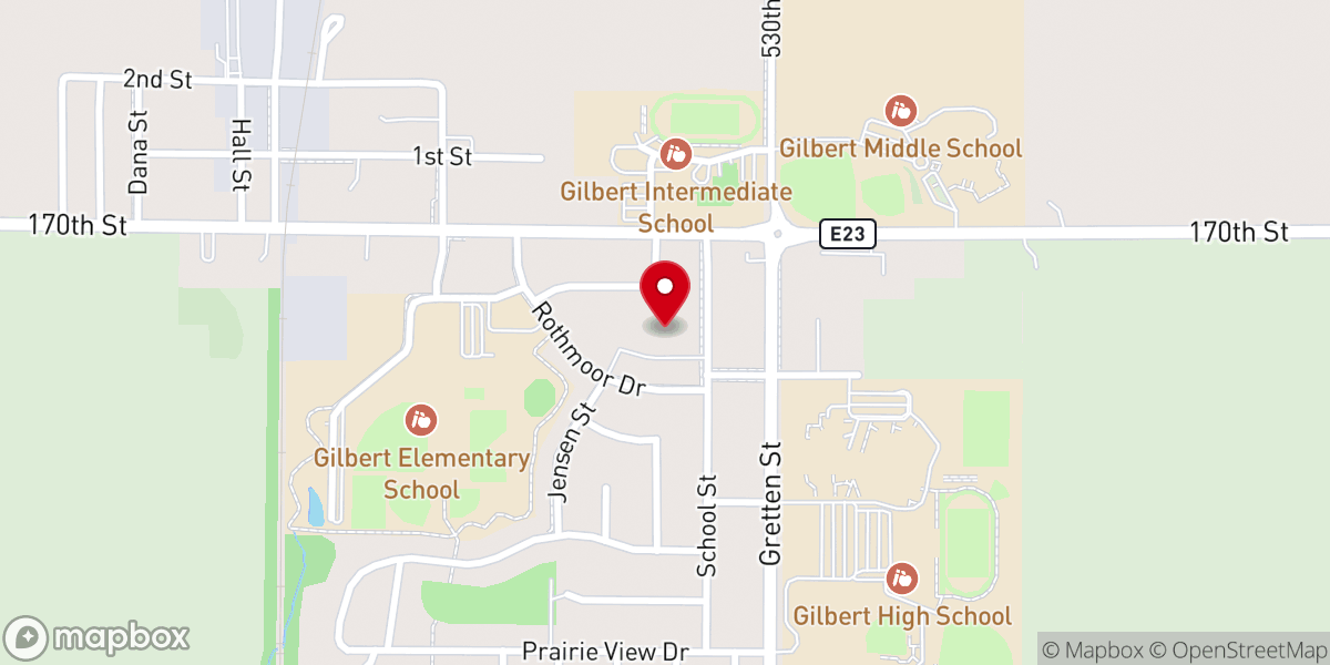 Map showing location of Gilbert Lutheran Church