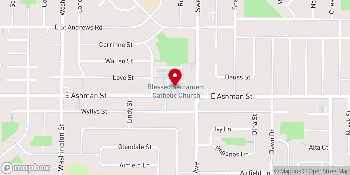 Map showing location of Blessed Sacrament Catholic Church
