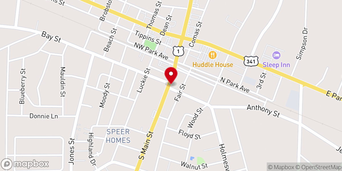 Map showing location of Baxley First Church