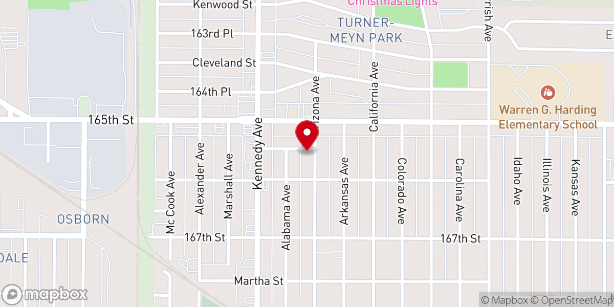 Map showing location of Christian Family Worship Center