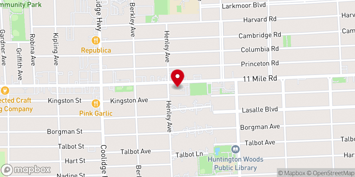 Map showing location of Huntington Woods Lutheran Church