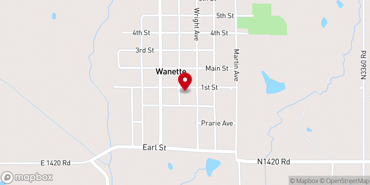 Map showing location of First Baptist Church Wanette