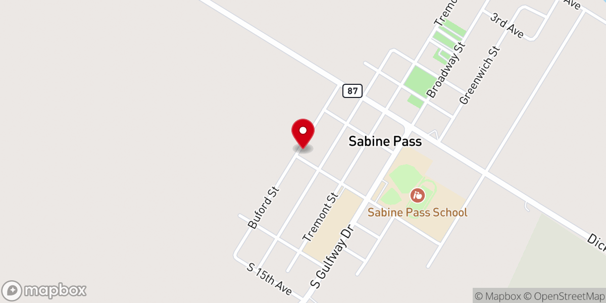 Map showing location of First Baptist Church of Sabine Pass