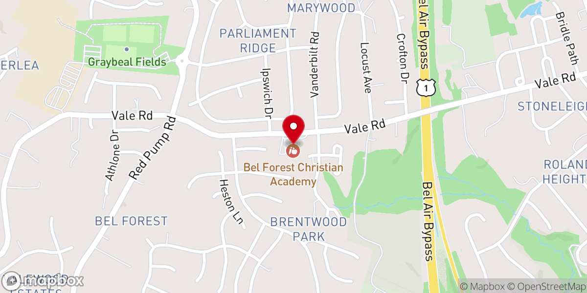Map showing location of Bel Forest Baptist Church