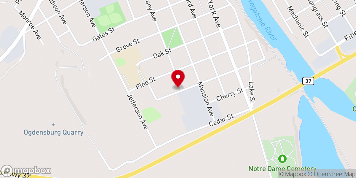 Map showing location of Bible Baptist Church of Ogdensburg