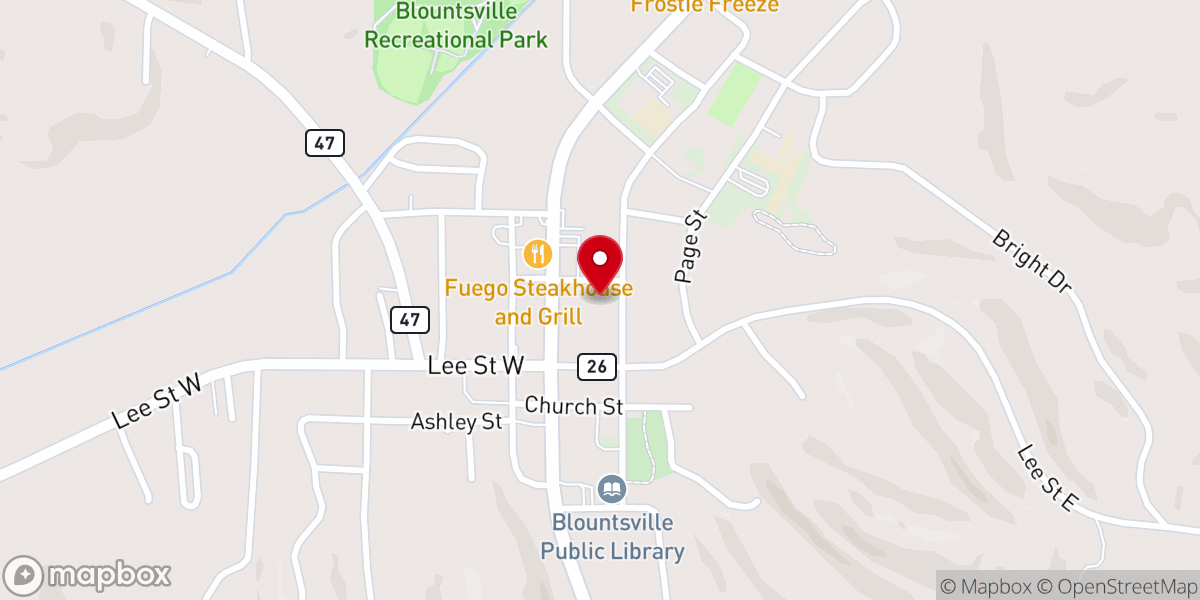 Map showing location of Blountsville Baptist Church