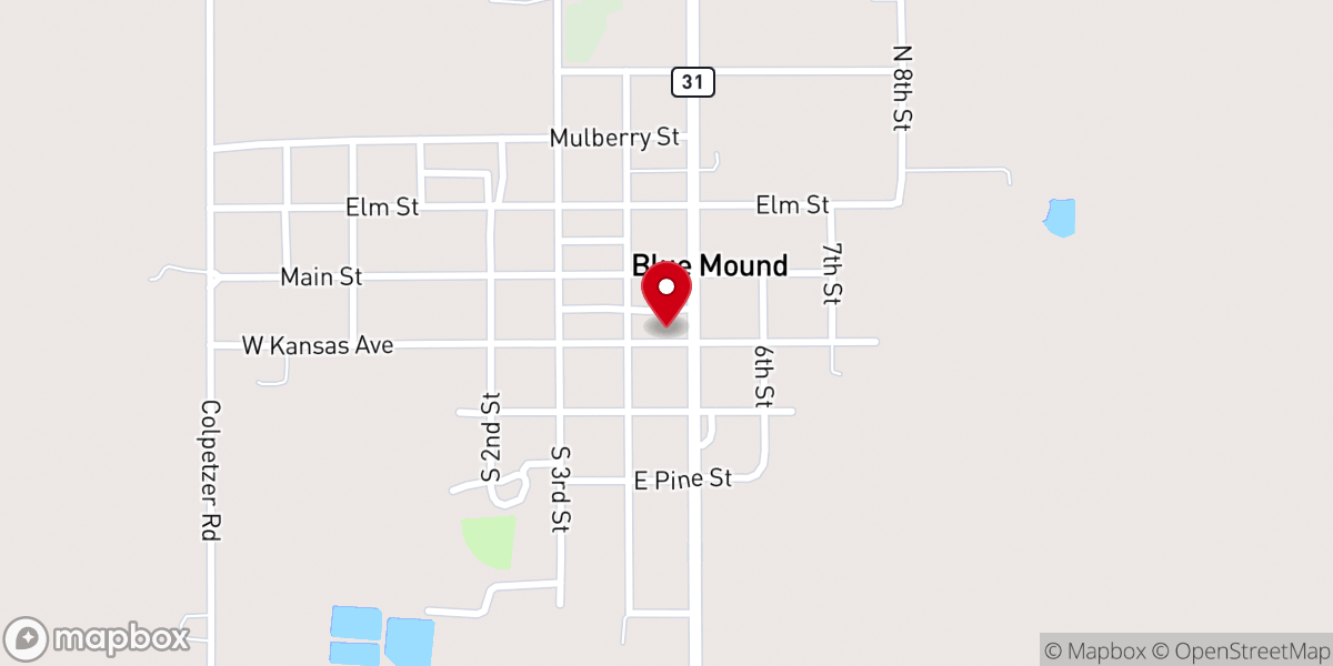 Map showing location of Blue Mound United Methodist Church