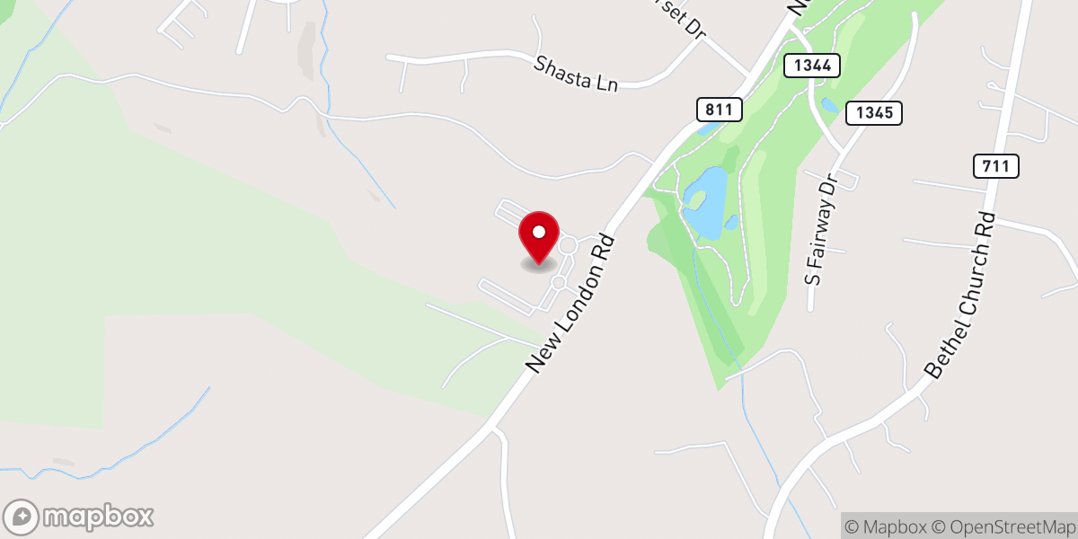Map showing location of Blue Ridge Community Church, New London Campus