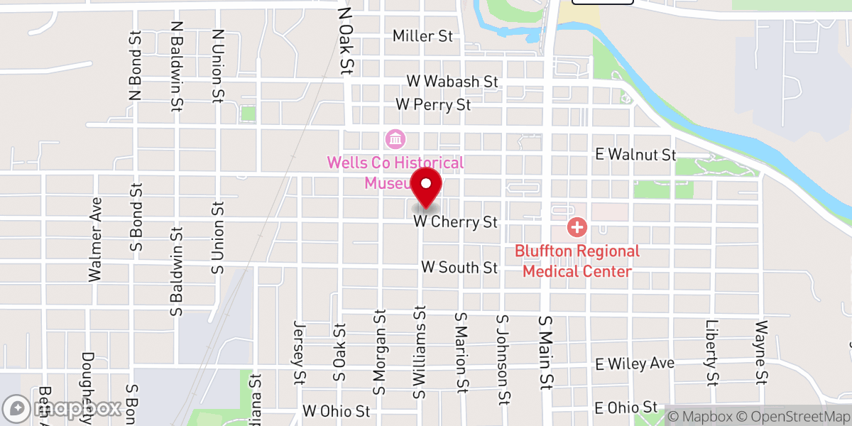 Map showing location of Bluffton Church of God
