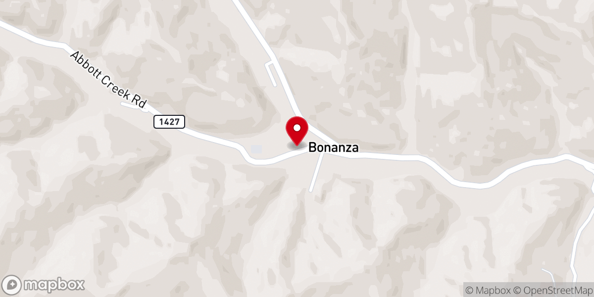 Map showing location of Bonanza Freewill Baptist Church