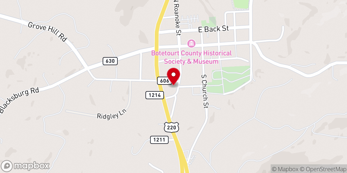 Map showing location of Botetourt Food Pantry