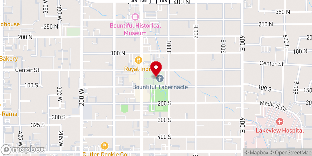 Map showing location of Bountiful Tabernacle