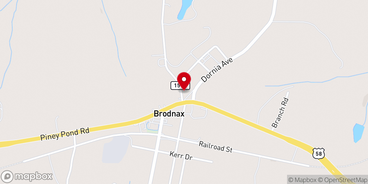 Map showing location of Brodnax United Methodist Church