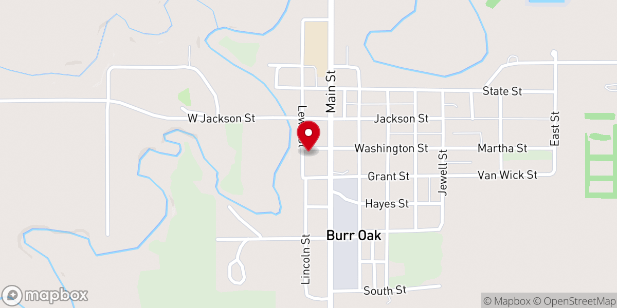 Map showing location of Burr Oak Christian Church