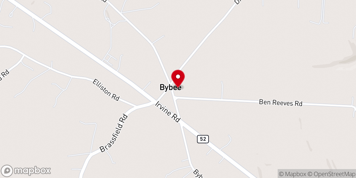 Map showing location of Bybee United Methodist Church