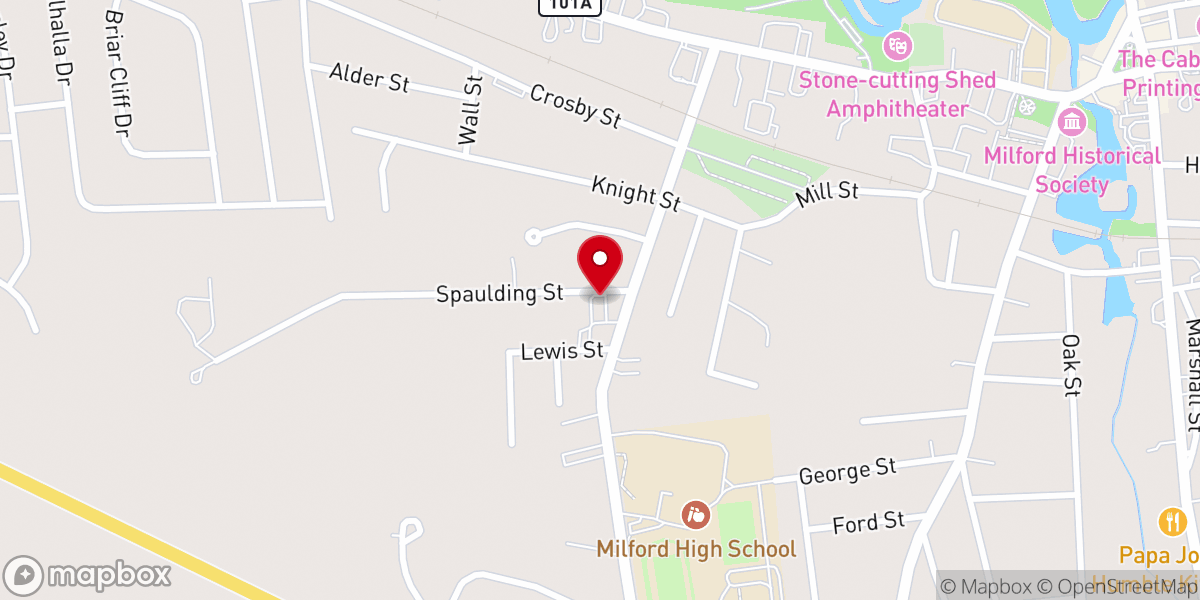 Map showing location of Milford First Baptist Church