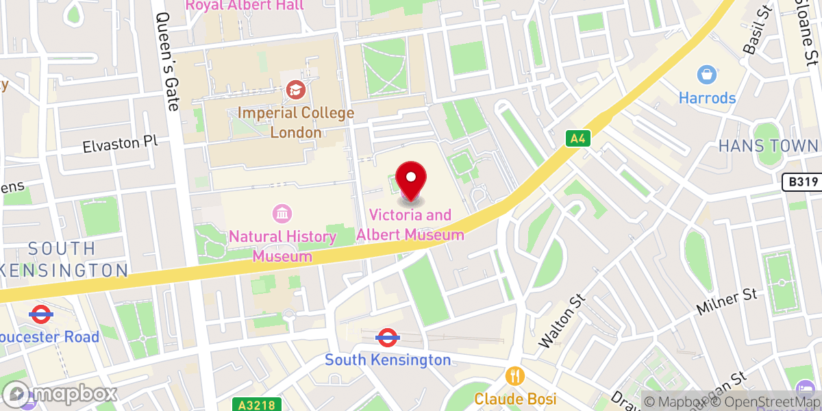 Map showing location of Victoria and Albert Museum