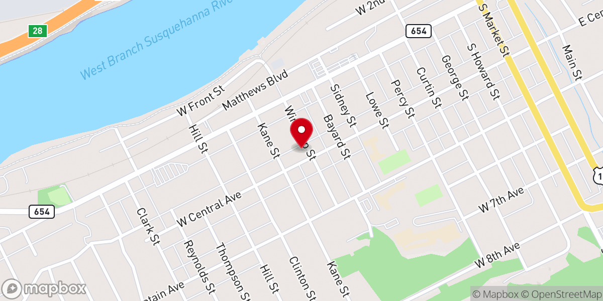 Map showing location of St. Lawrence Catholic Church