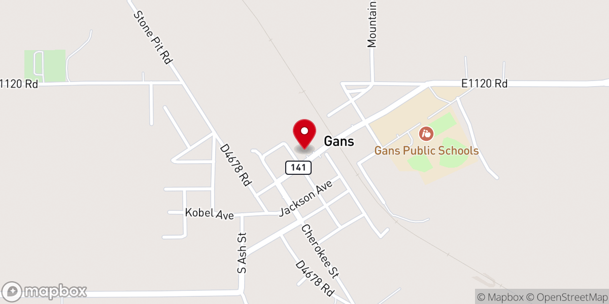 Map showing location of Gans Assembly of God Church