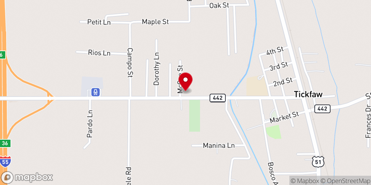Map showing location of First Baptist Church of Tickfaw