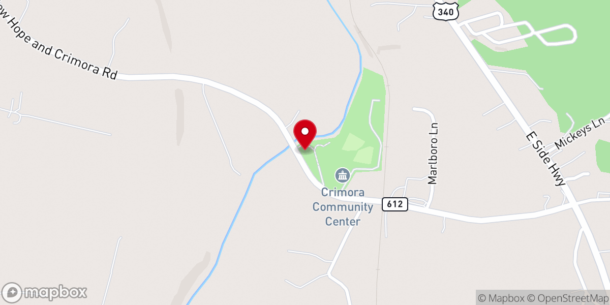 Map showing location of Crimora Community Center