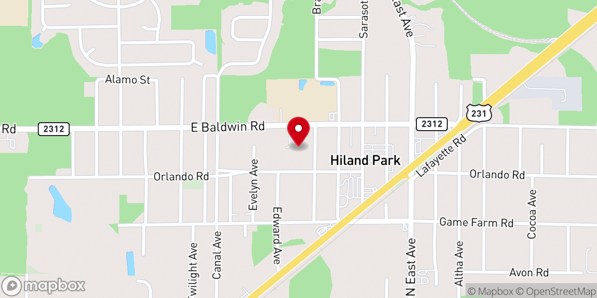 Map showing location of Hiland Park United Methodist Church