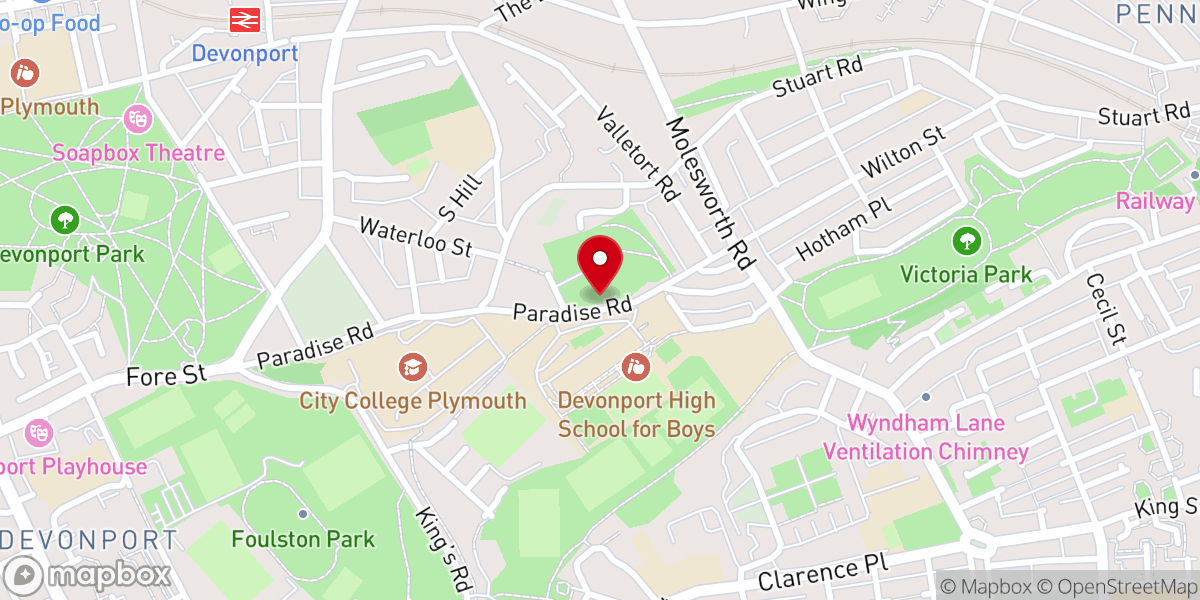 Map showing location of Stoke Damerel Church